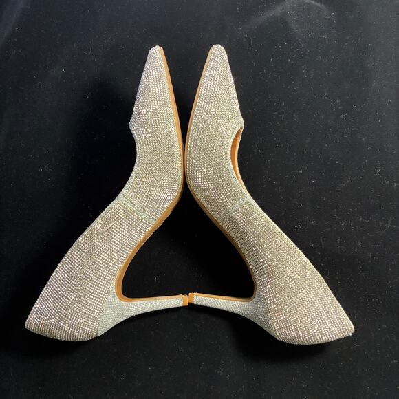 INC Sz 9.5 Pointy Silver Sparkle Glittering High Heels Wedding Party Shoes Glam - Picture 3 of 9